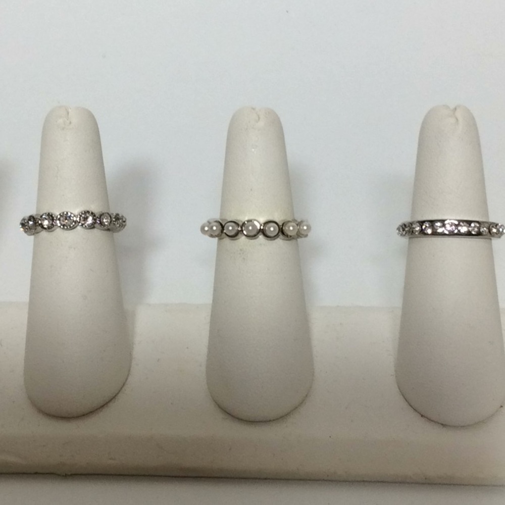 Silver Rhinestone & Pearl Stacking Ring Trio - Picture 2 of 3